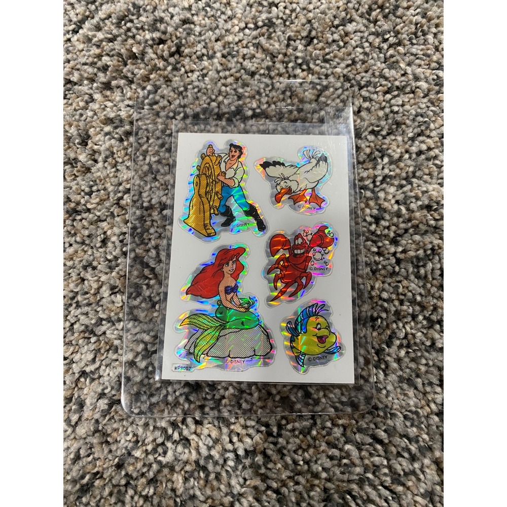 Vintage Disney Little Mermaid Holographic Sticker Sheet Ariel Sebastian Flounder